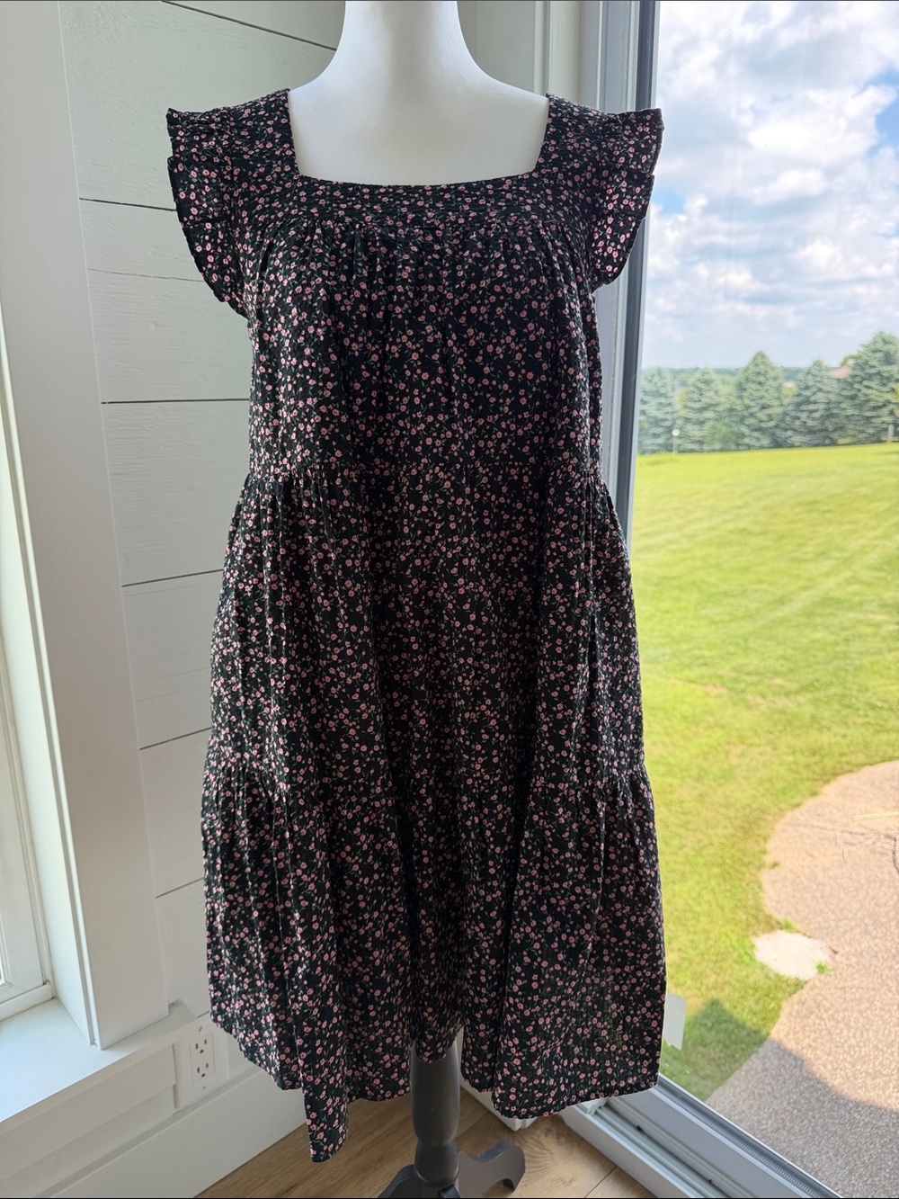 Ces Femme Black Dress with Pink Floral Pattern